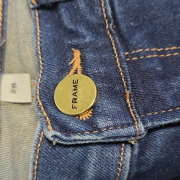 FRAME Le Skinny De Jean Blue Skinny Jeans with Distressed Raw Hem Size 28 - Picture 8 of 16